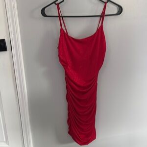 Red Ruched Spaghetti Strap Dress